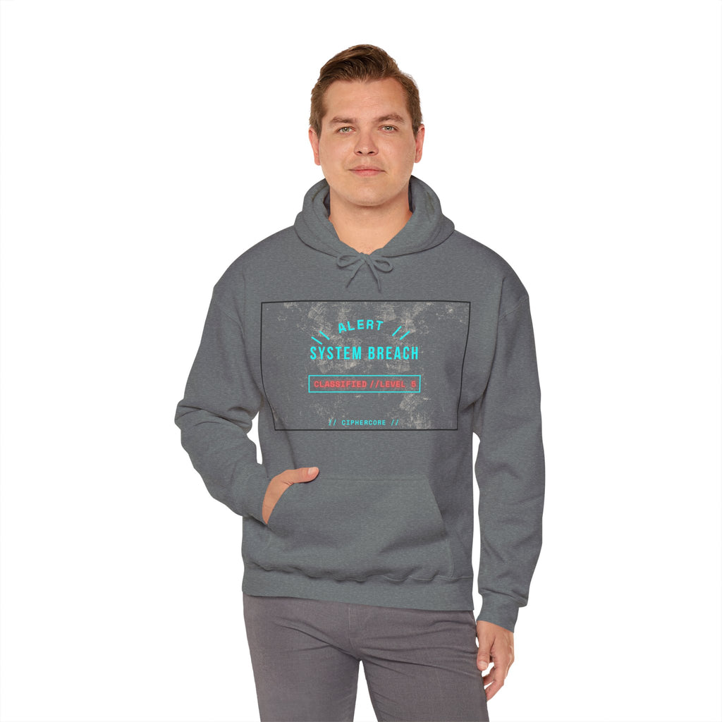 CipherCore System Breach Alert Graphic Hoodie | Digital-Era Identity Wear