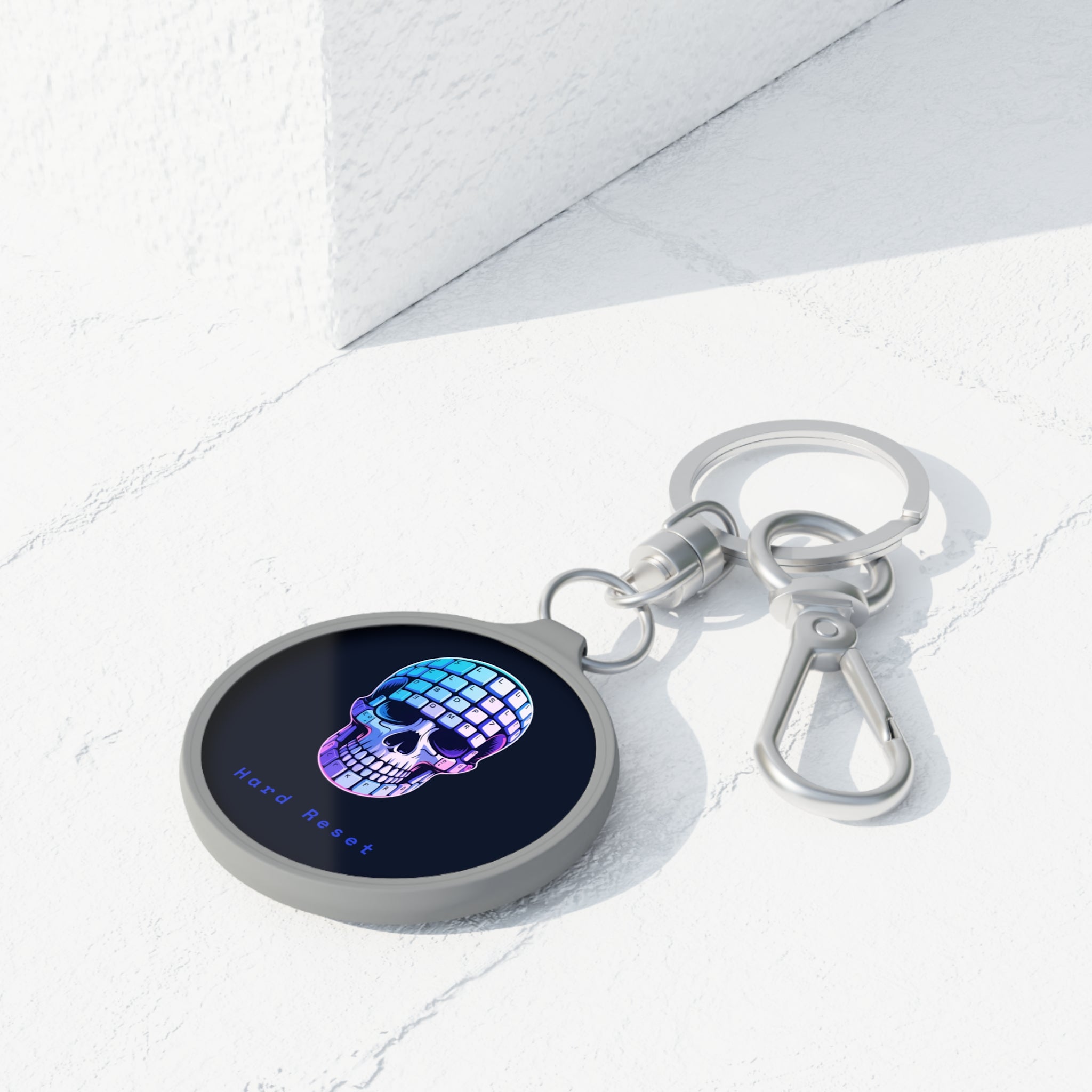 CipherCore Hard Reset Skull Acrylic Keyring | Digital-Era Identity Accessory