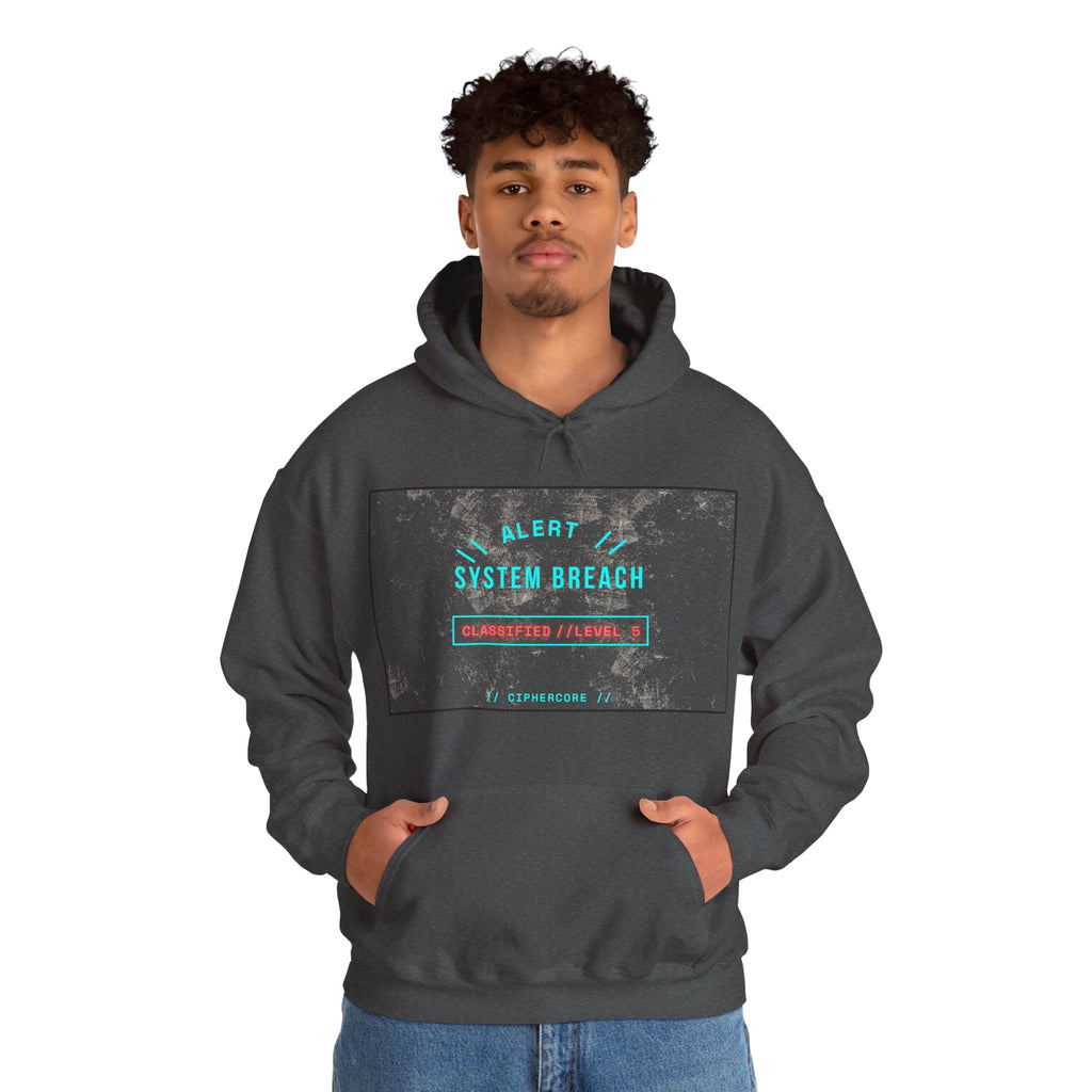 CipherCore System Breach Alert Graphic Hoodie | Digital-Era Identity Wear