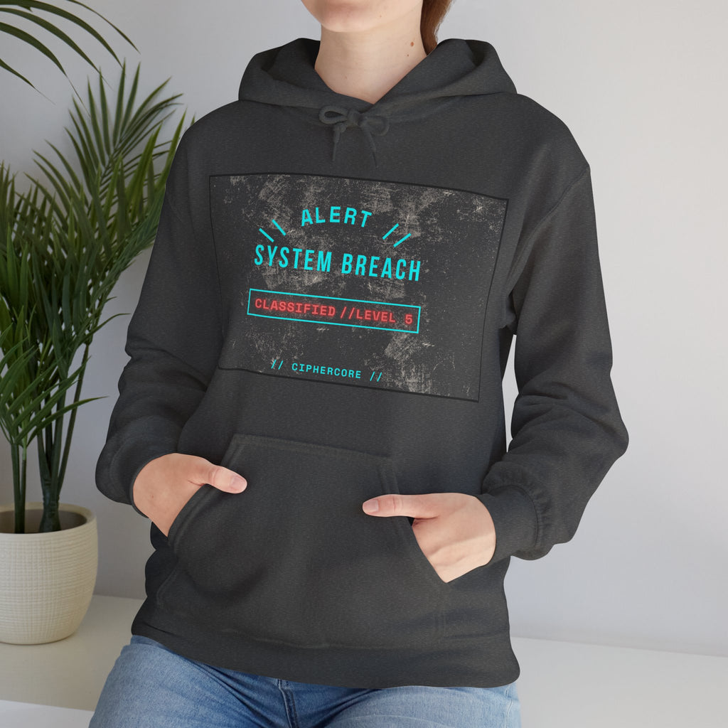 CipherCore System Breach Alert Graphic Hoodie | Digital-Era Identity Wear