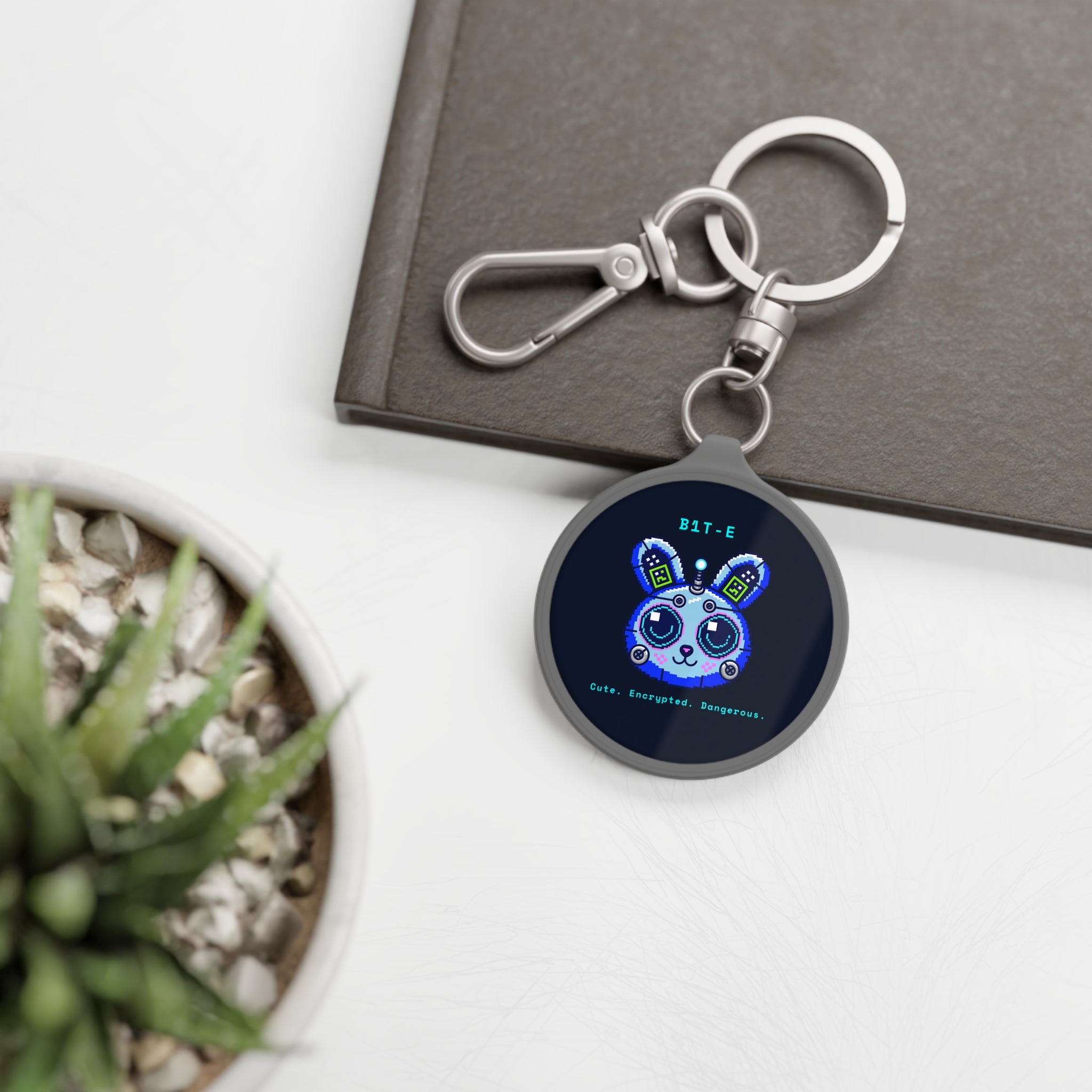 CipherCore Bit-E Cyber Bunny Acrylic Keyring | Cute Cyberpunk Accessory