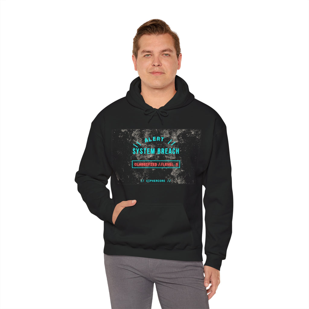 CipherCore System Breach Alert Graphic Hoodie | Digital-Era Identity Wear
