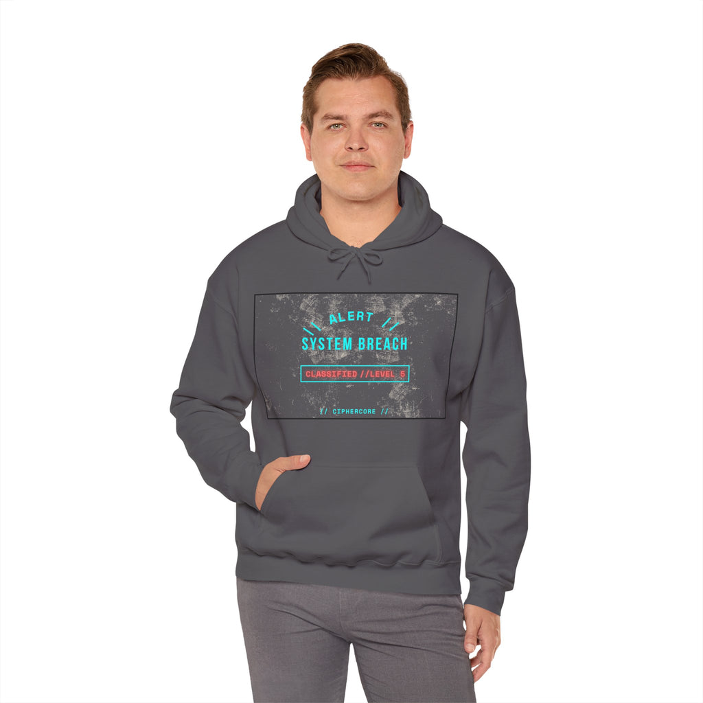 CipherCore System Breach Alert Graphic Hoodie | Digital-Era Identity Wear