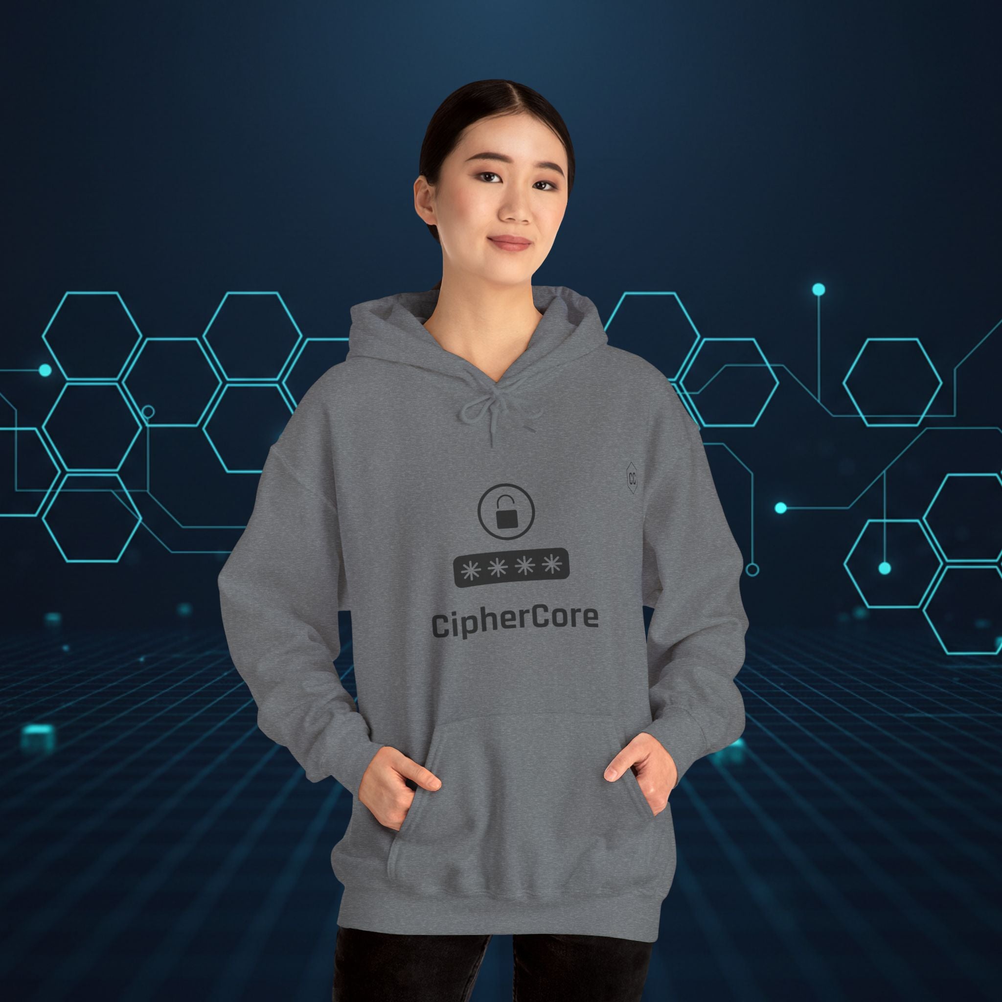 CipherCore Minimalist Password Lock Graphic Hoodie | Digital-Era Identity Wear