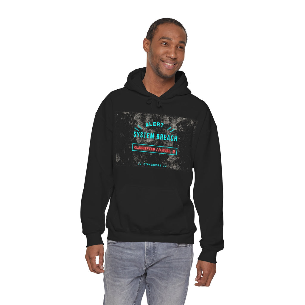 CipherCore System Breach Alert Graphic Hoodie | Digital-Era Identity Wear