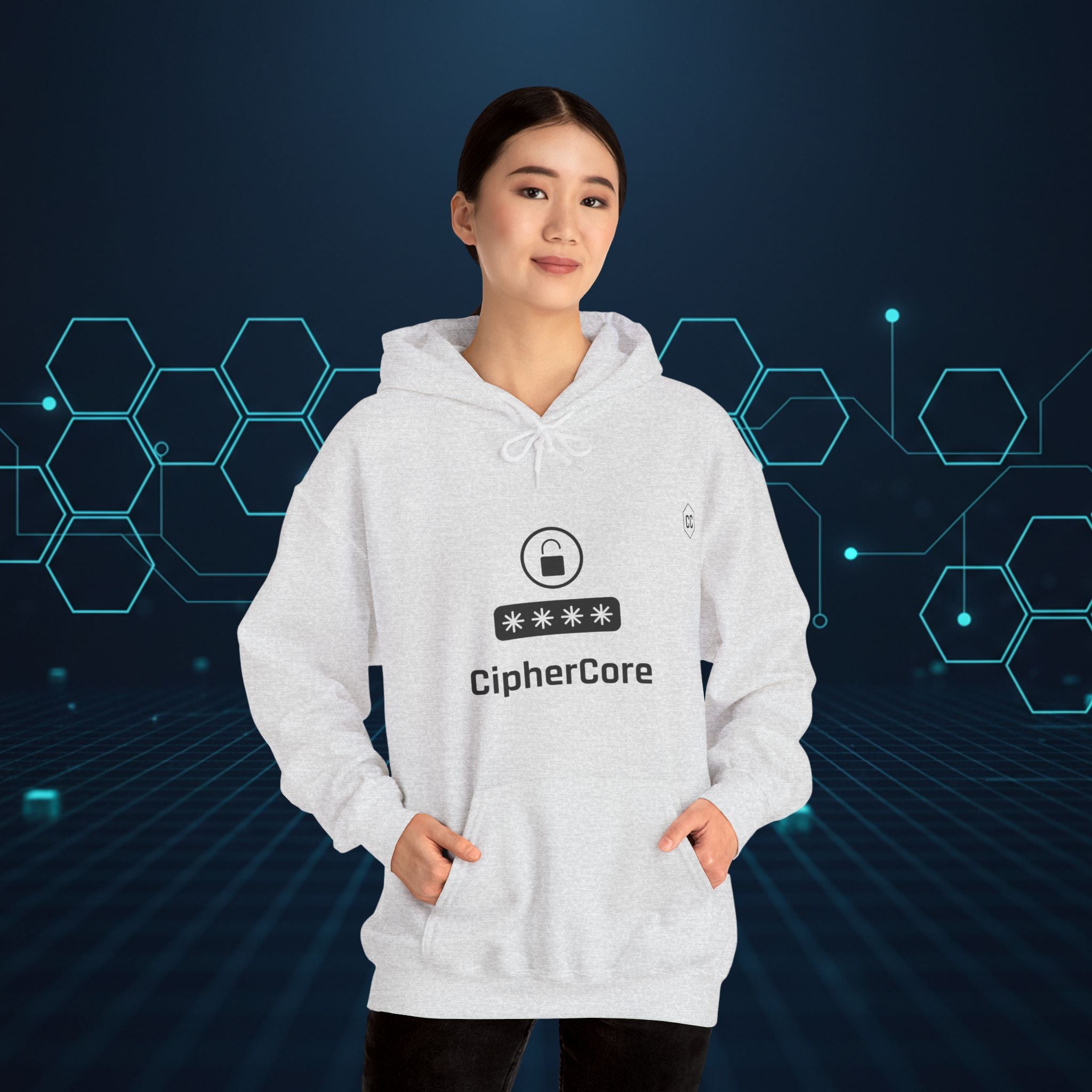 CipherCore Minimalist Password Lock Graphic Hoodie | Digital-Era Identity Wear