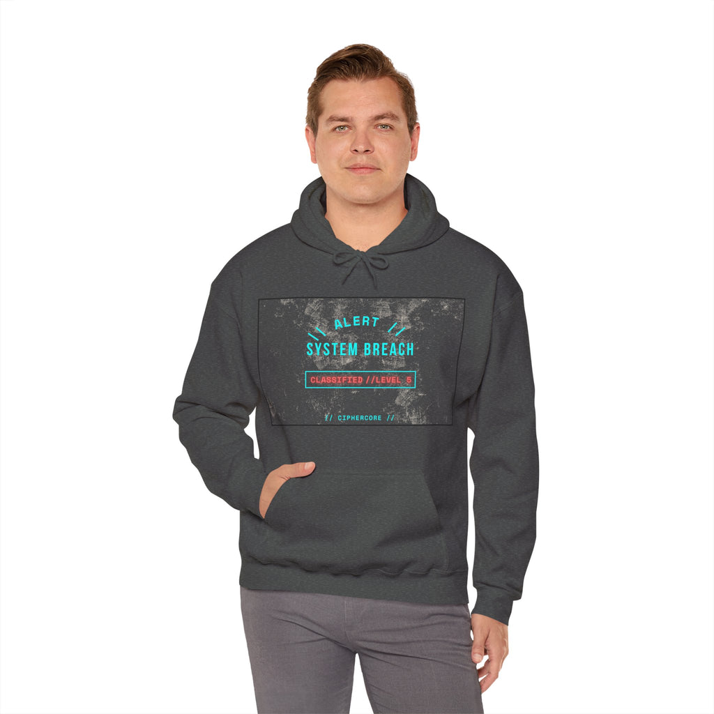 CipherCore System Breach Alert Graphic Hoodie | Digital-Era Identity Wear