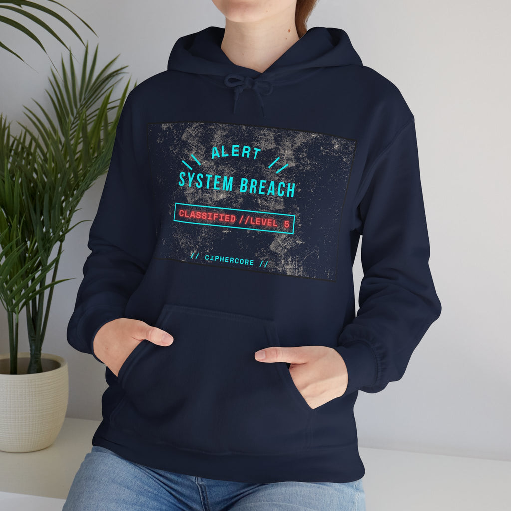 CipherCore System Breach Alert Graphic Hoodie | Digital-Era Identity Wear