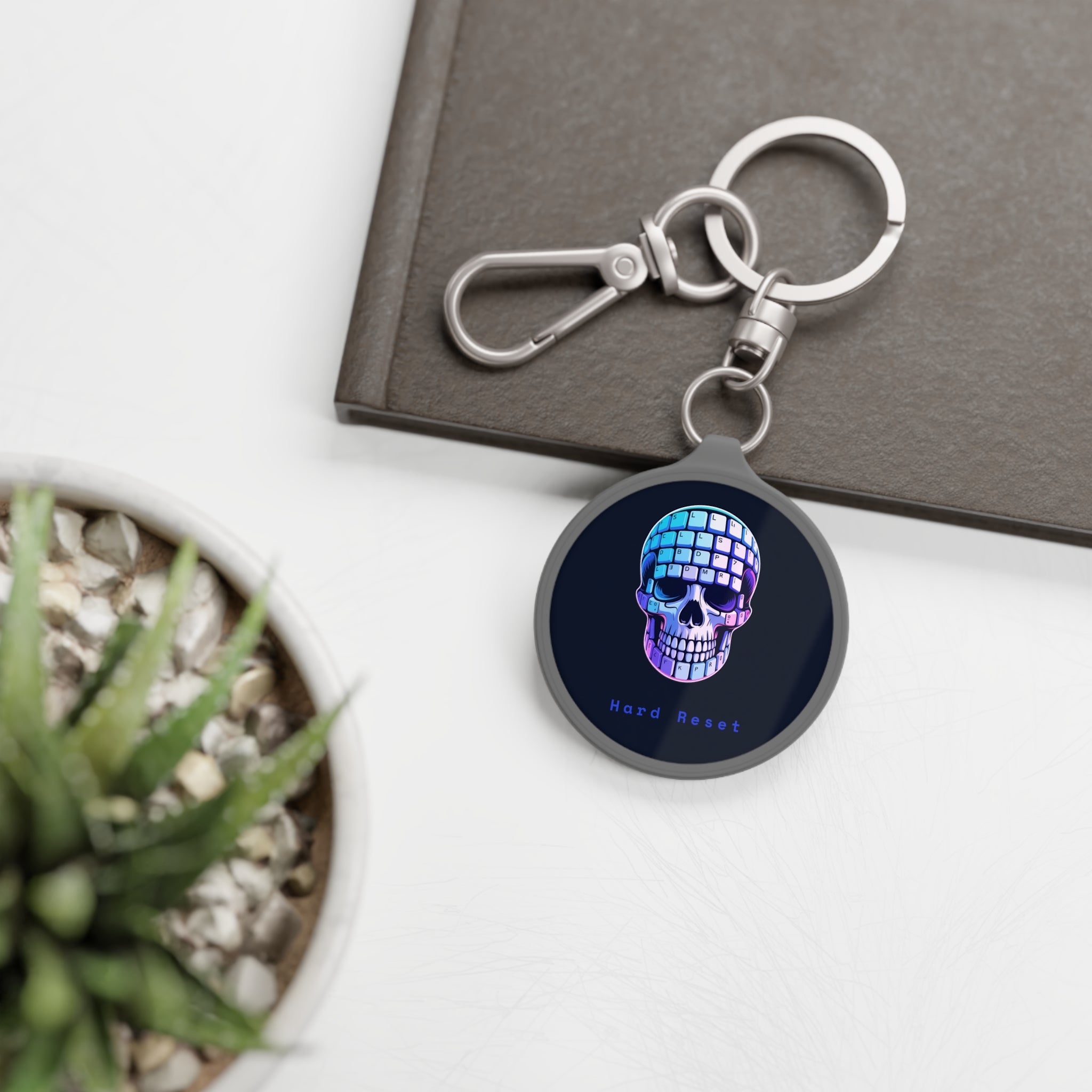CipherCore Hard Reset Skull Acrylic Keyring | Digital-Era Identity Accessory