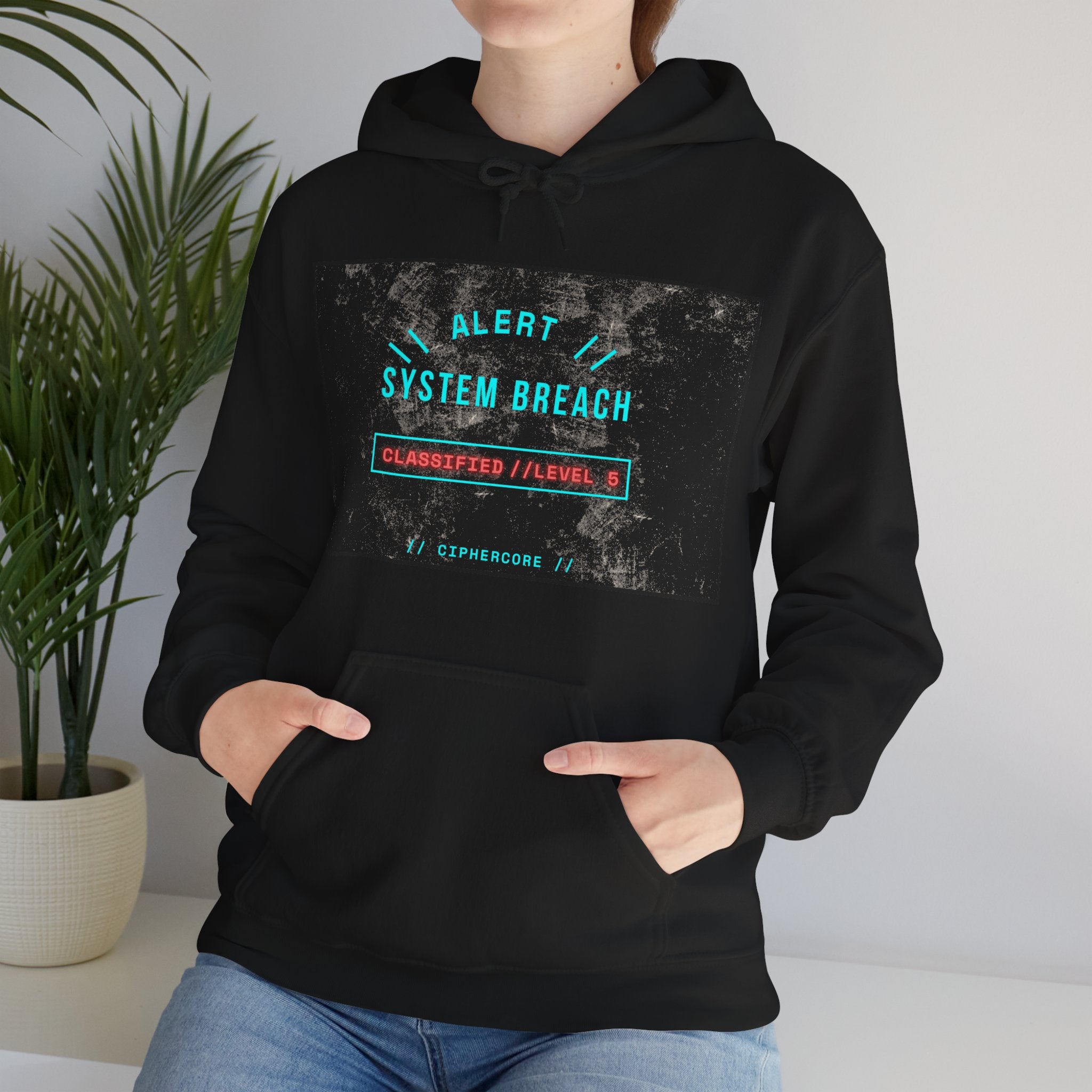 CipherCore System Breach Alert Graphic Hoodie | Digital-Era Identity Wear