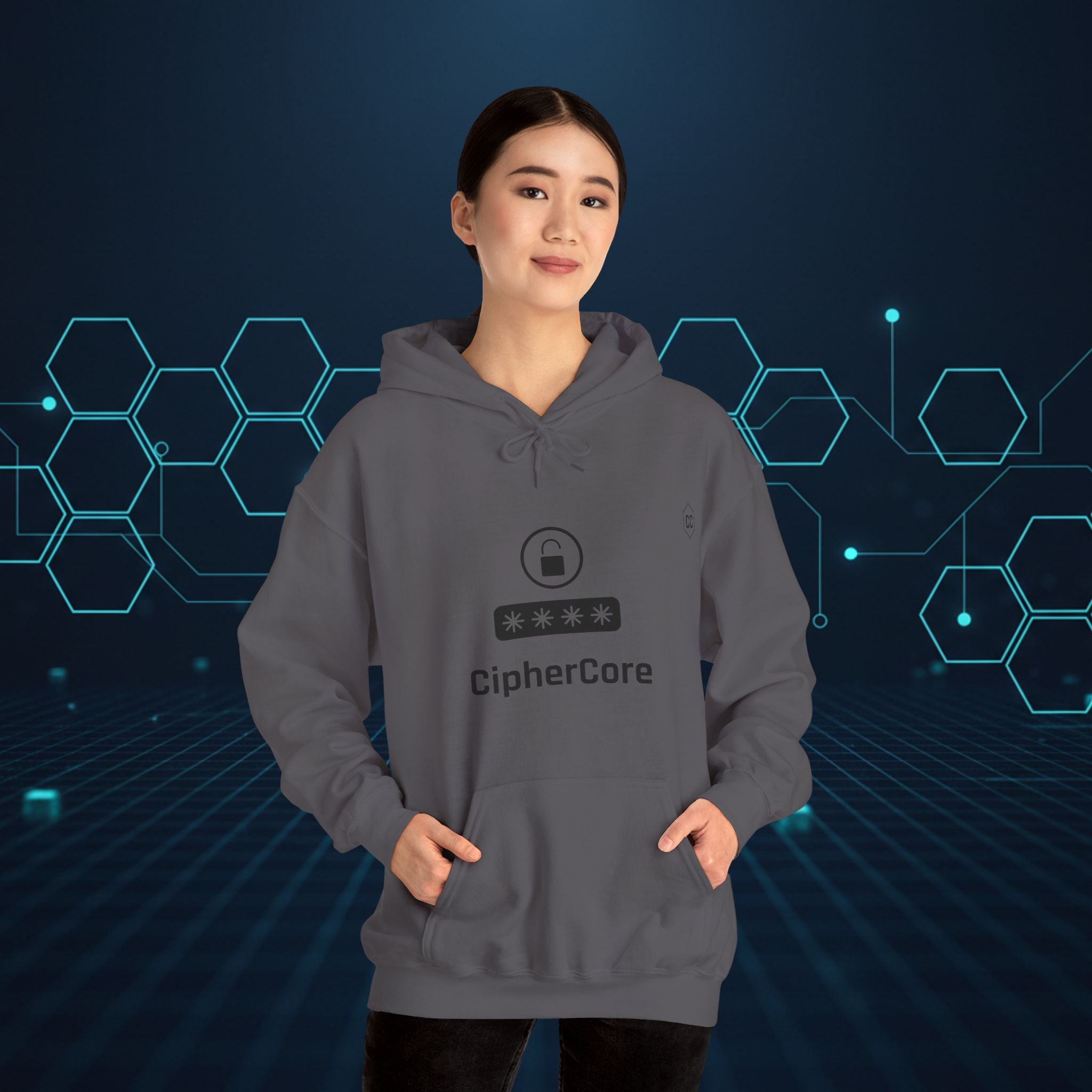 CipherCore Minimalist Password Lock Graphic Hoodie | Digital-Era Identity Wear