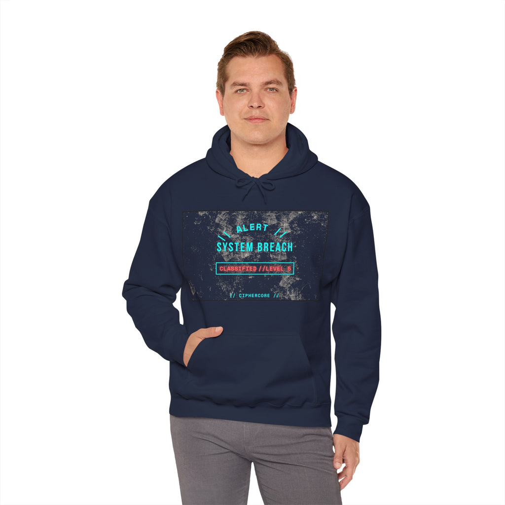 CipherCore System Breach Alert Graphic Hoodie | Digital-Era Identity Wear