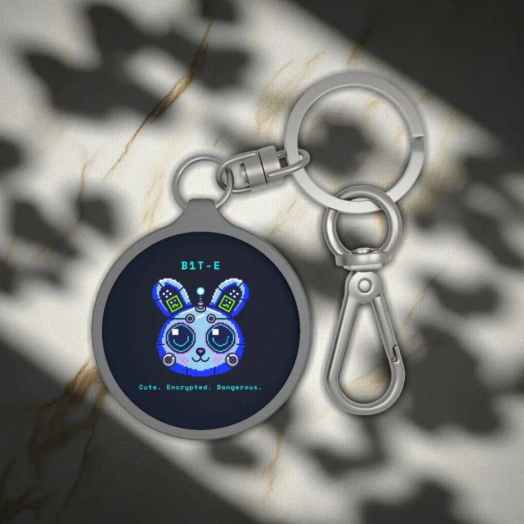 CipherCore Bit-E Cyber Bunny Acrylic Keyring | Cute Cyberpunk Accessory