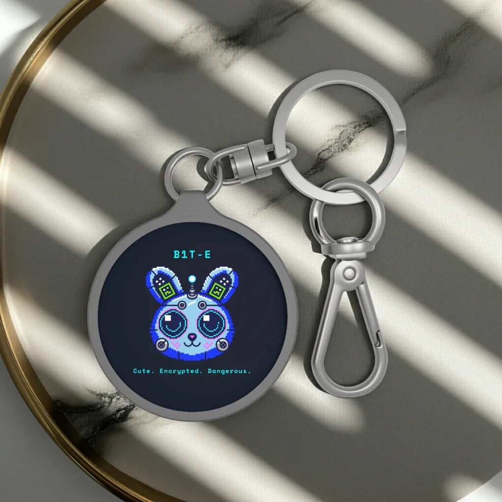 CipherCore Bit-E Cyber Bunny Acrylic Keyring | Cute Cyberpunk Accessory