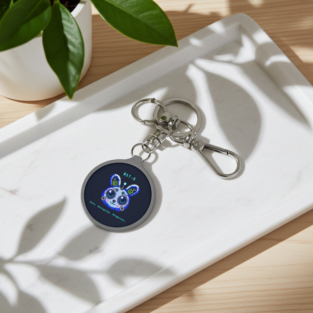 CipherCore Bit-E Cyber Bunny Acrylic Keyring | Cute Cyberpunk Accessory