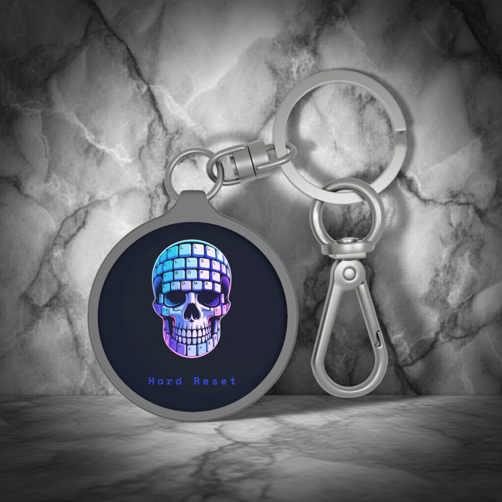 CipherCore Hard Reset Skull Acrylic Keyring | Digital-Era Identity Accessory