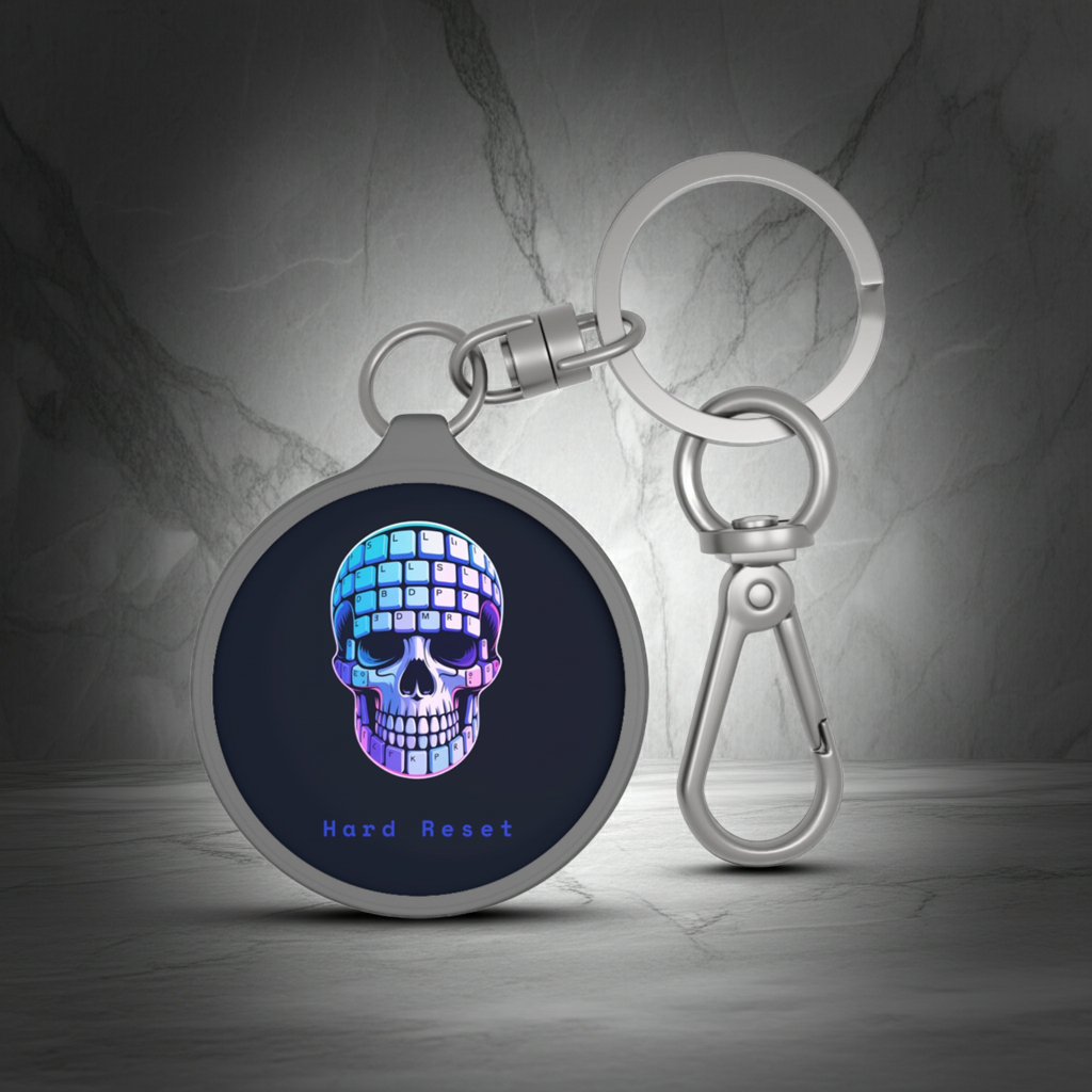 CipherCore Hard Reset Skull Acrylic Keyring | Digital-Era Identity Accessory