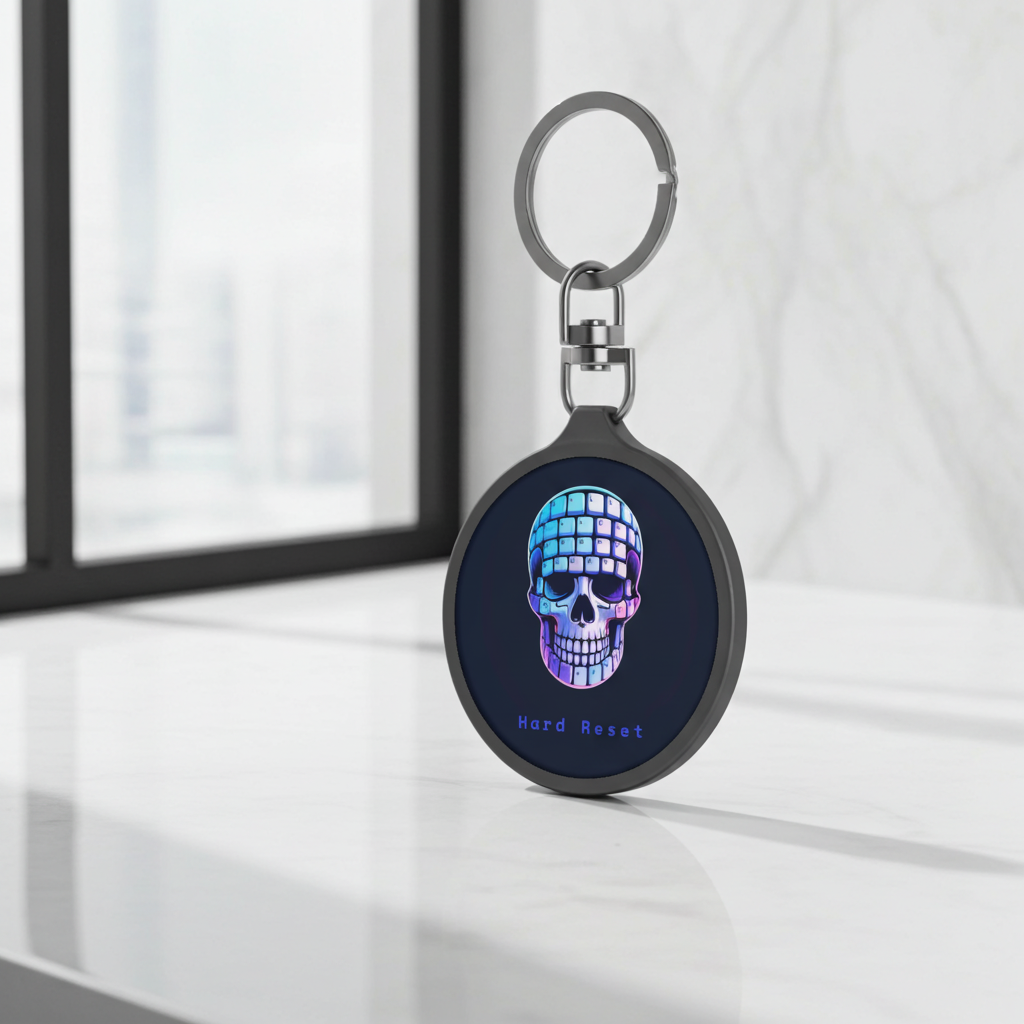 CipherCore Hard Reset Skull Acrylic Keyring | Digital-Era Identity Accessory