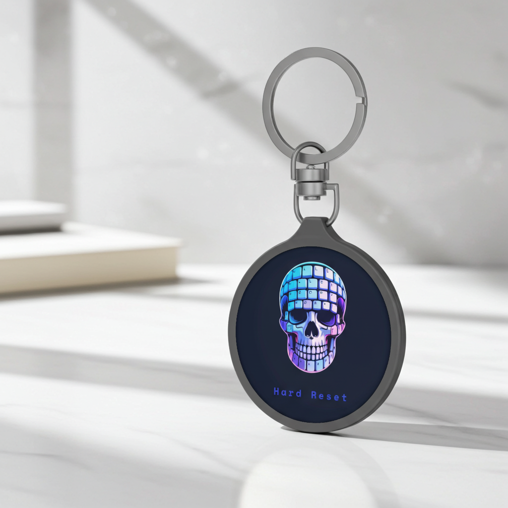 CipherCore Hard Reset Skull Acrylic Keyring | Digital-Era Identity Accessory